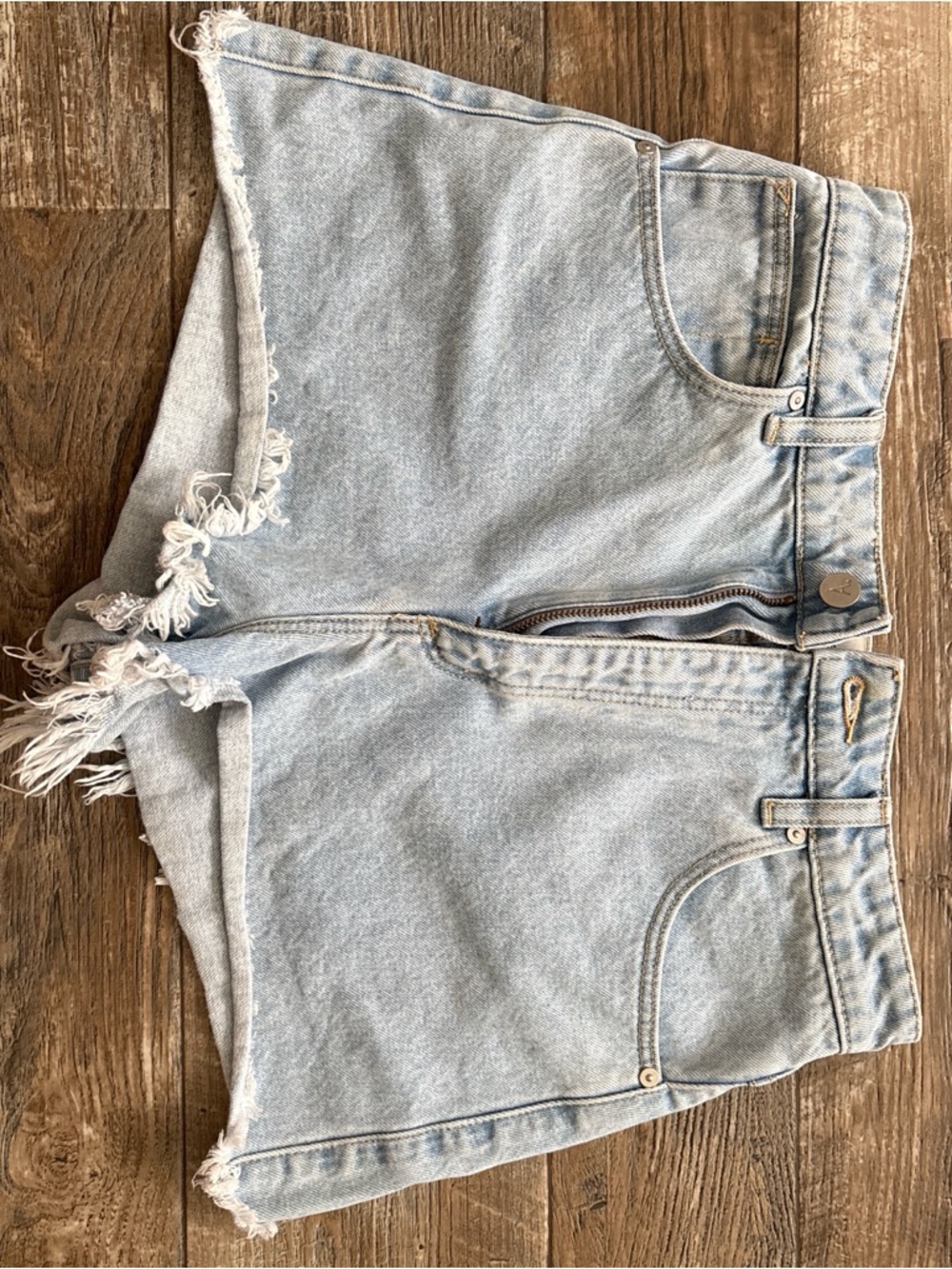 Abrand Light Wash Denim Frayed Hem Shorts